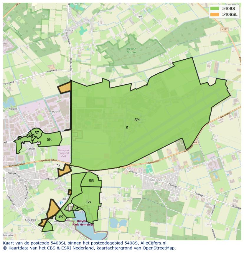 Afbeelding van het postcodegebied 5408 SL op de kaart.