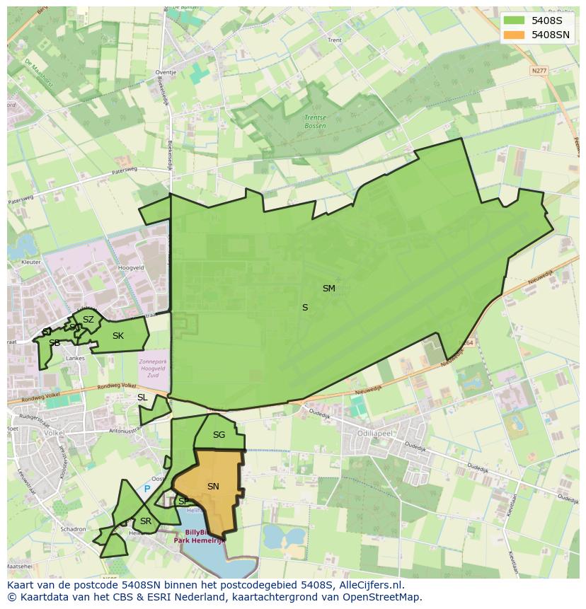 Afbeelding van het postcodegebied 5408 SN op de kaart.