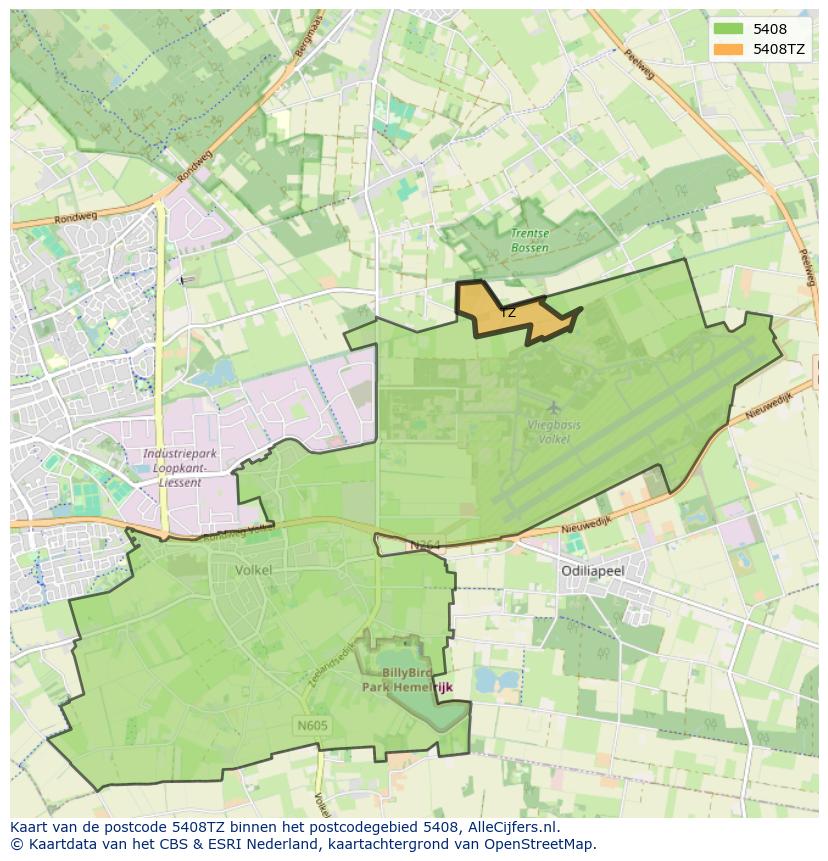 Afbeelding van het postcodegebied 5408 TZ op de kaart.