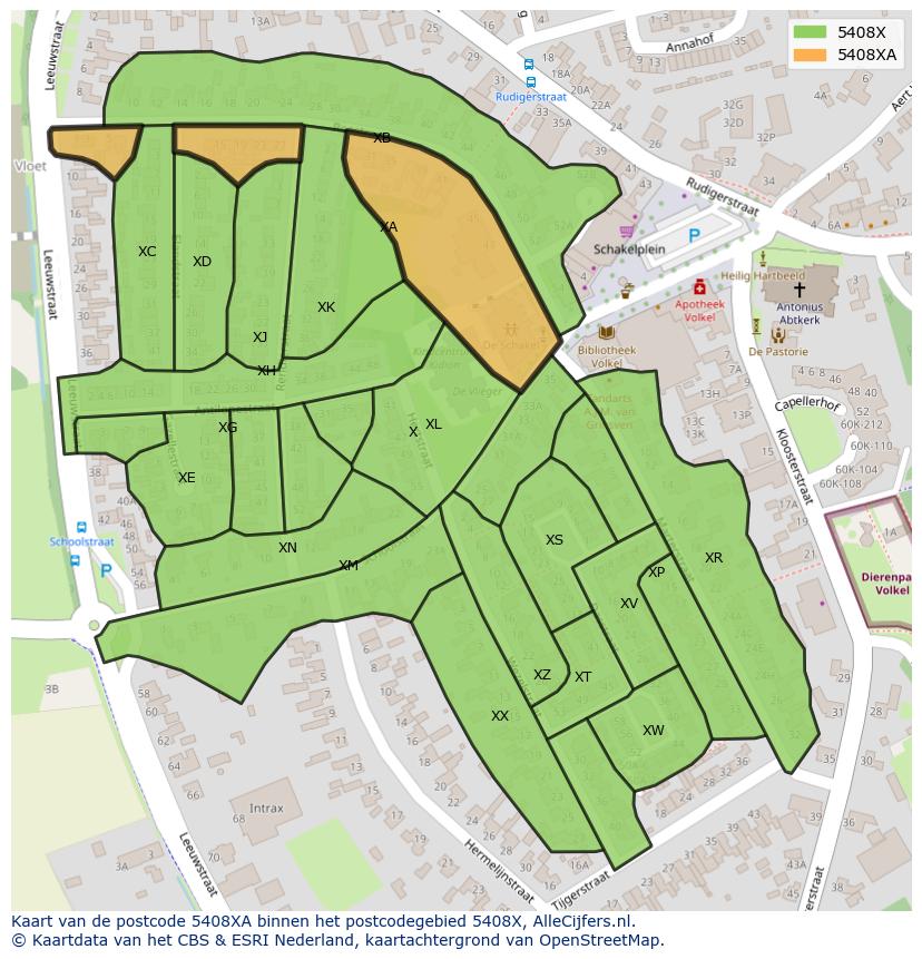 Afbeelding van het postcodegebied 5408 XA op de kaart.