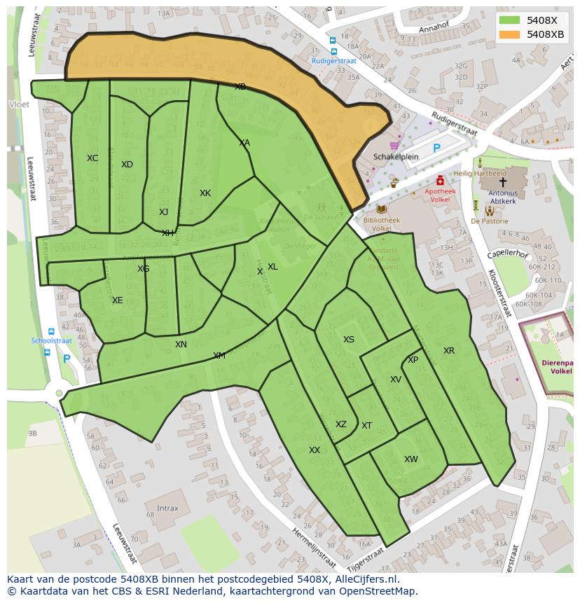 Afbeelding van het postcodegebied 5408 XB op de kaart.
