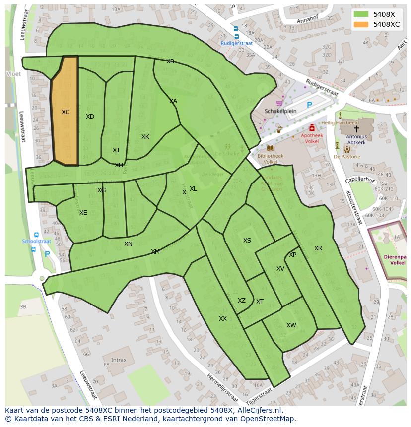 Afbeelding van het postcodegebied 5408 XC op de kaart.
