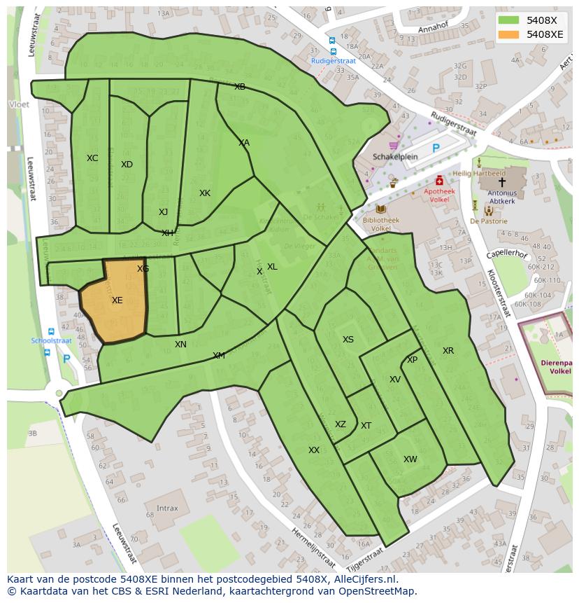 Afbeelding van het postcodegebied 5408 XE op de kaart.