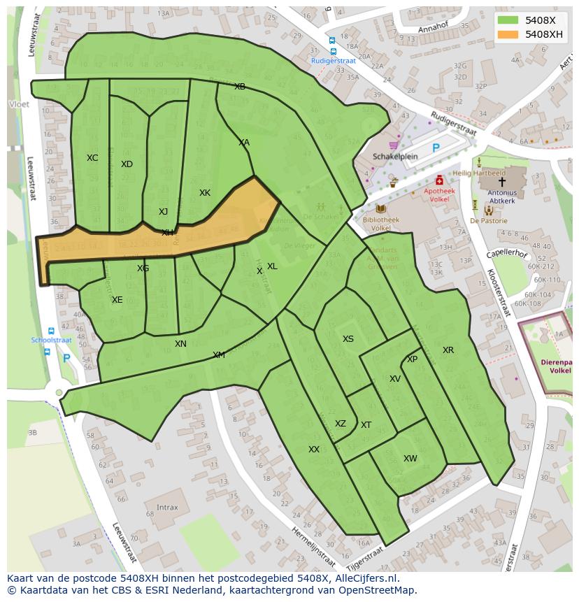 Afbeelding van het postcodegebied 5408 XH op de kaart.