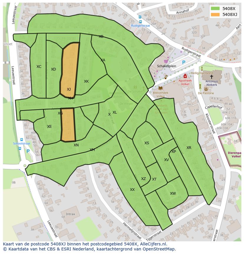 Afbeelding van het postcodegebied 5408 XJ op de kaart.