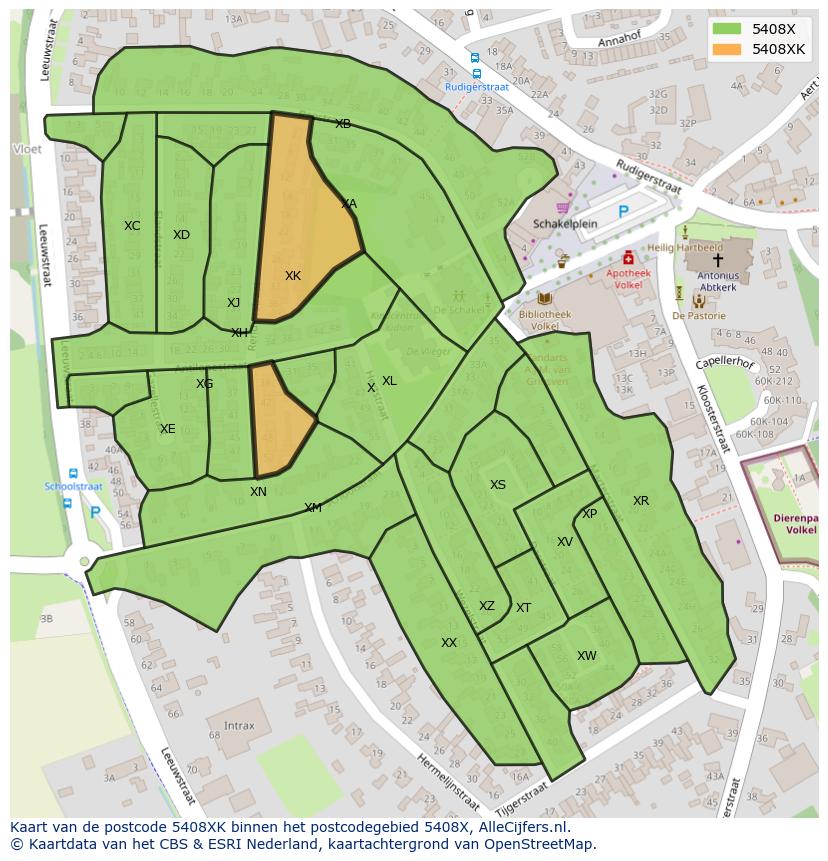 Afbeelding van het postcodegebied 5408 XK op de kaart.