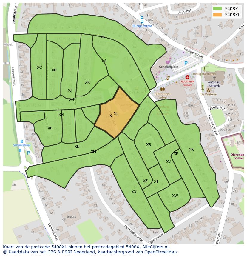 Afbeelding van het postcodegebied 5408 XL op de kaart.