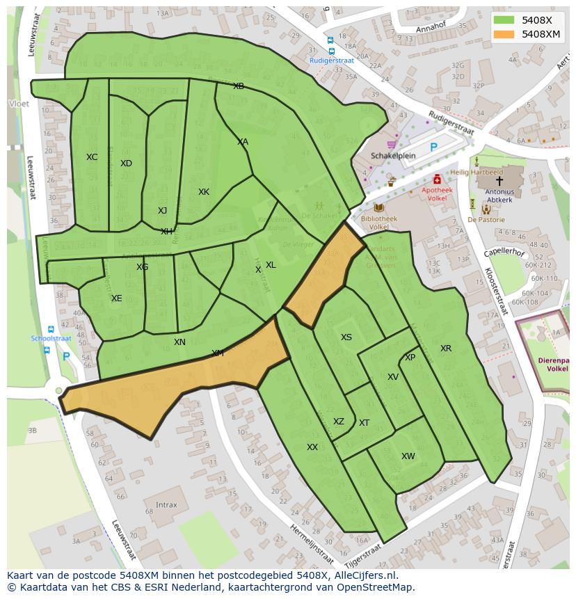 Afbeelding van het postcodegebied 5408 XM op de kaart.