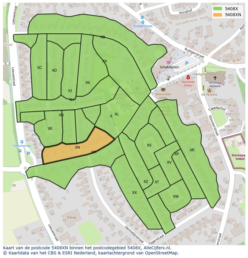 Afbeelding van het postcodegebied 5408 XN op de kaart.