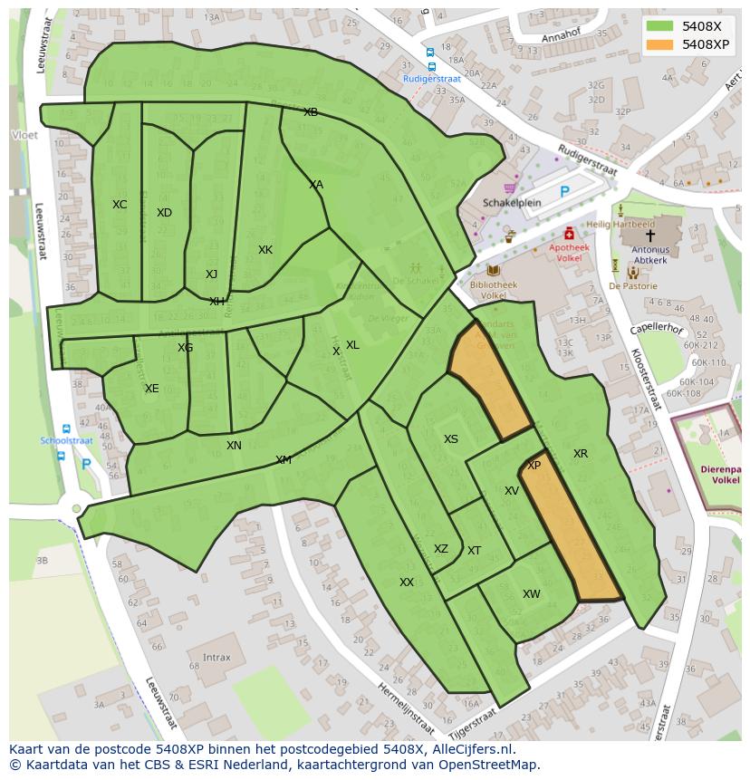 Afbeelding van het postcodegebied 5408 XP op de kaart.