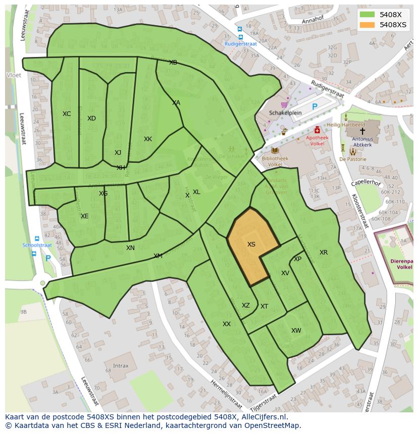 Afbeelding van het postcodegebied 5408 XS op de kaart.
