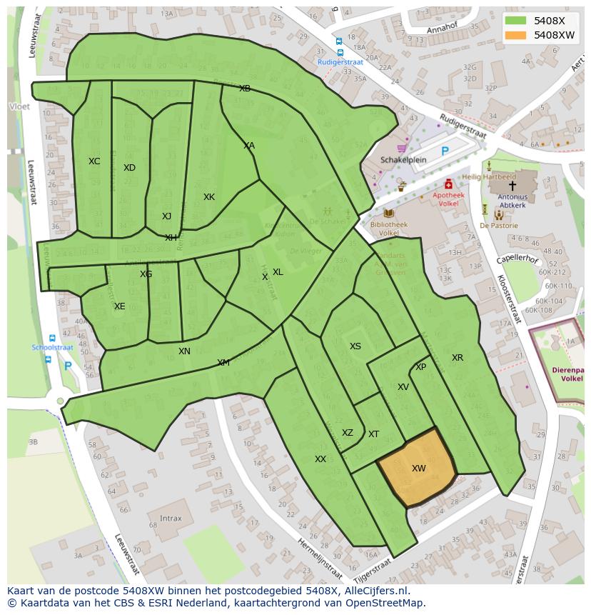 Afbeelding van het postcodegebied 5408 XW op de kaart.