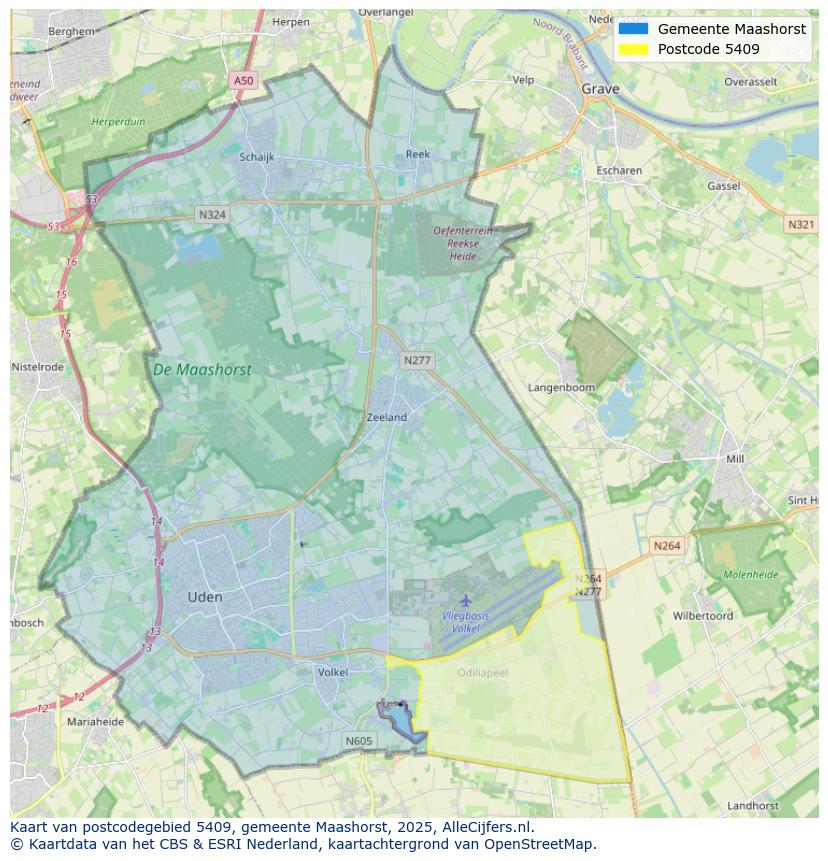 Afbeelding van het postcodegebied 5409 op de kaart.