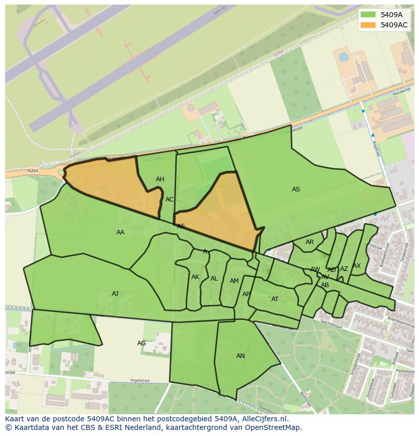 Afbeelding van het postcodegebied 5409 AC op de kaart.