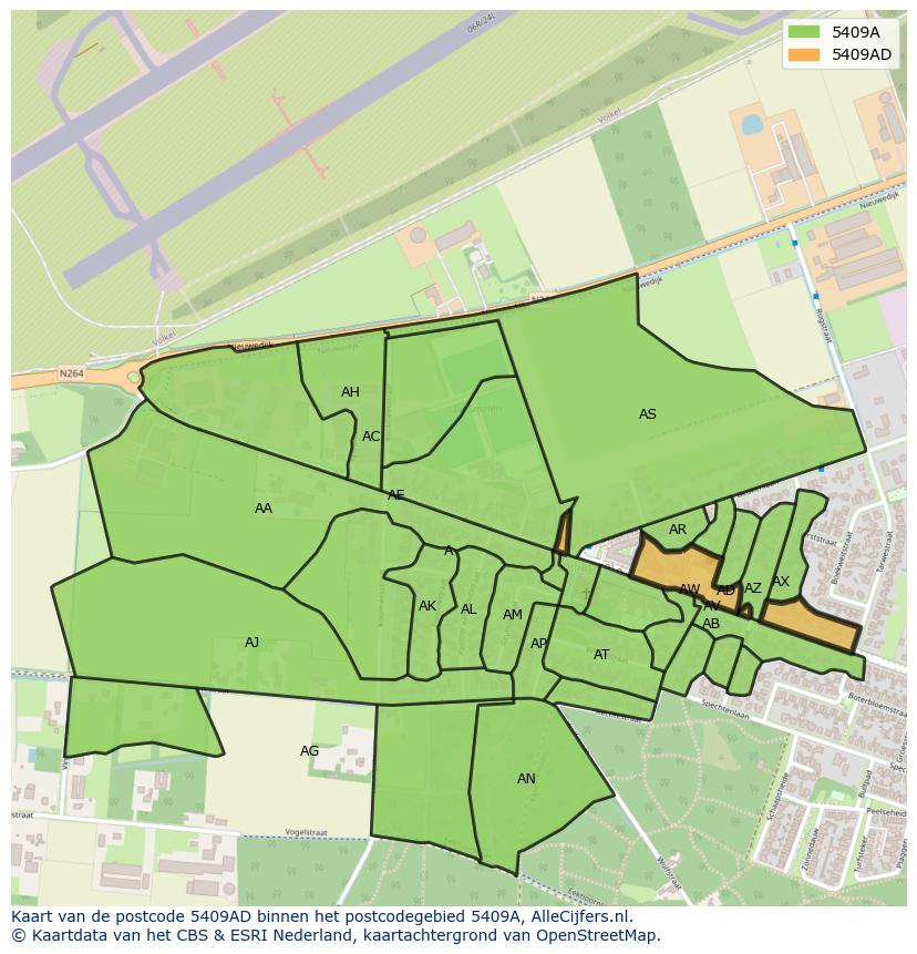 Afbeelding van het postcodegebied 5409 AD op de kaart.