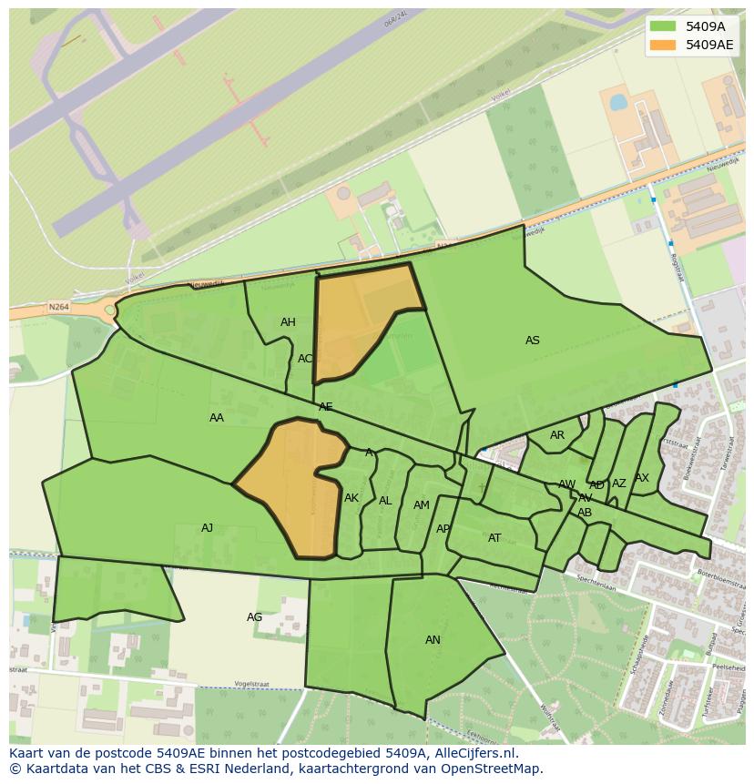 Afbeelding van het postcodegebied 5409 AE op de kaart.