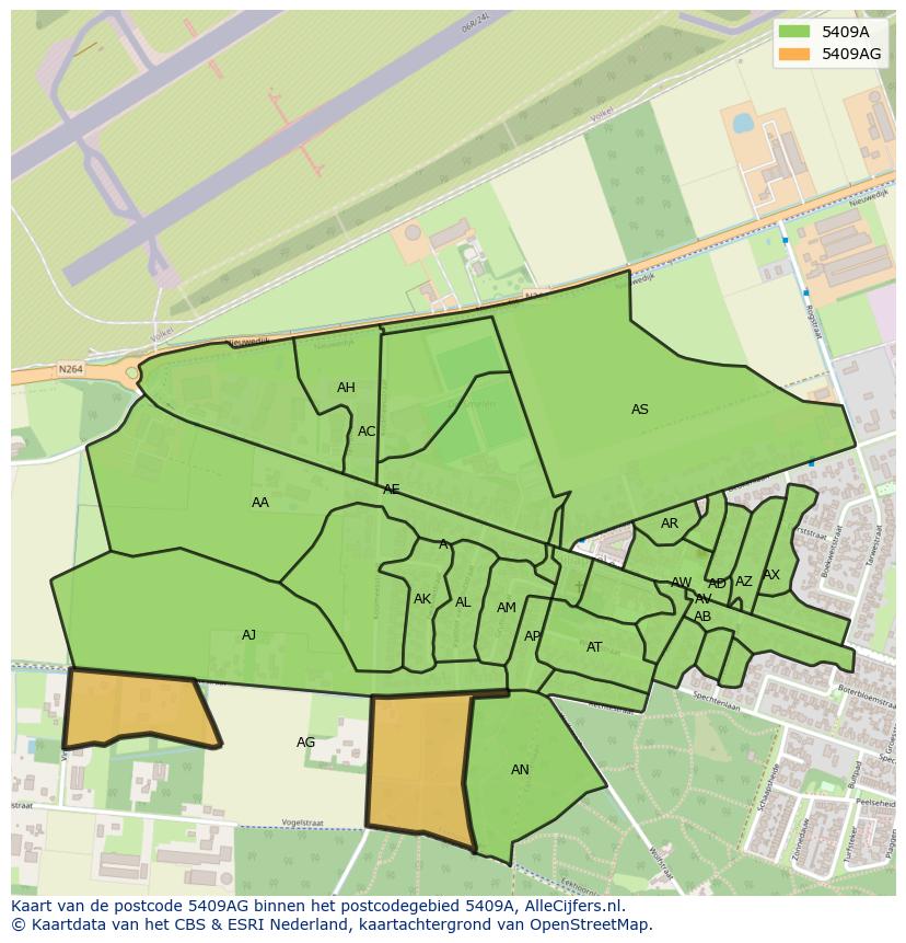 Afbeelding van het postcodegebied 5409 AG op de kaart.