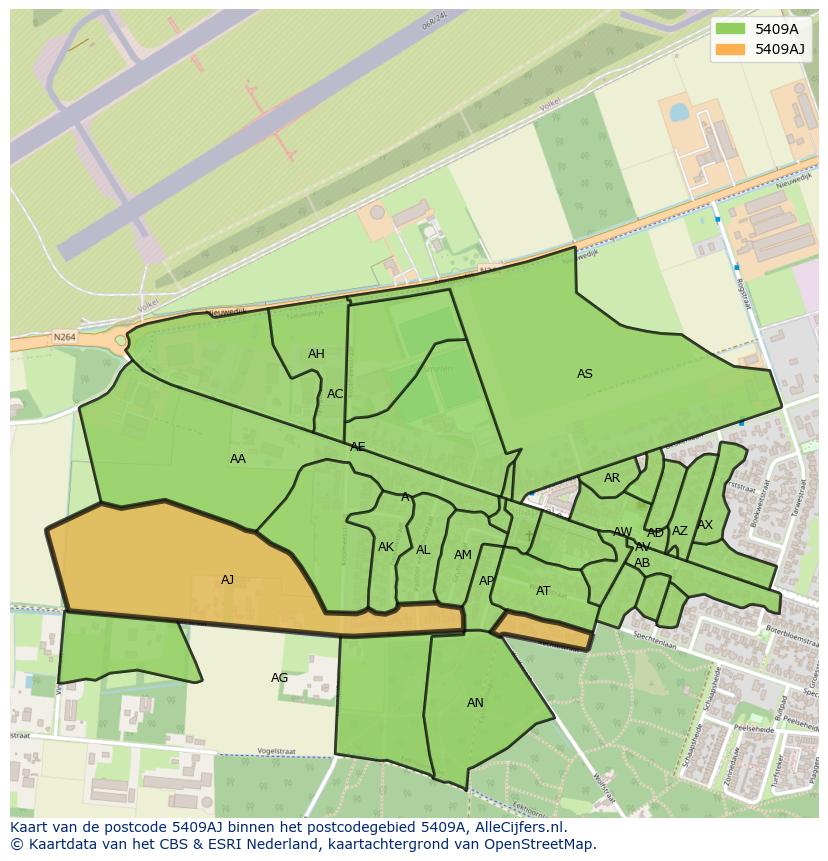 Afbeelding van het postcodegebied 5409 AJ op de kaart.