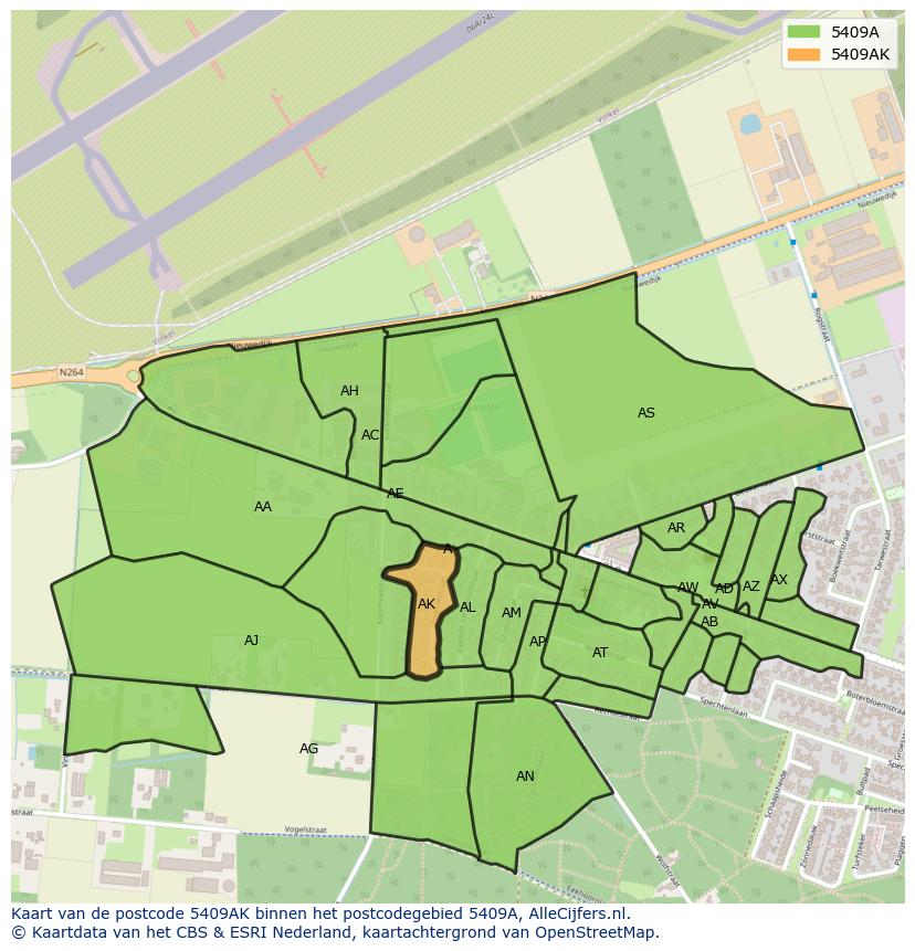 Afbeelding van het postcodegebied 5409 AK op de kaart.