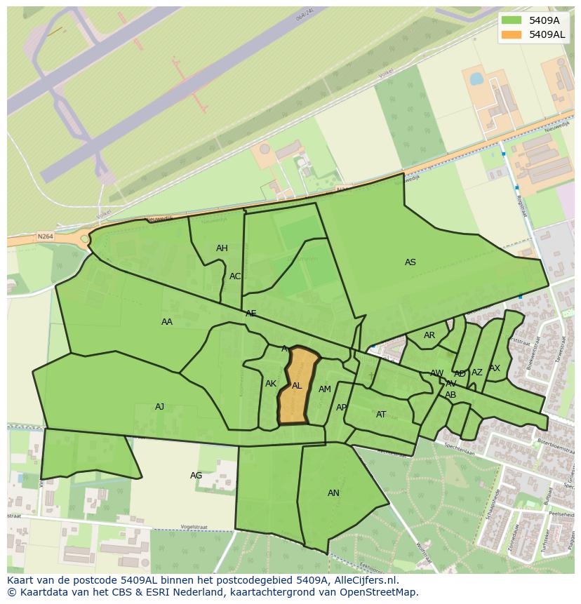 Afbeelding van het postcodegebied 5409 AL op de kaart.