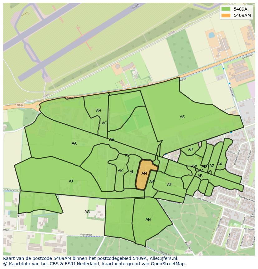 Afbeelding van het postcodegebied 5409 AM op de kaart.