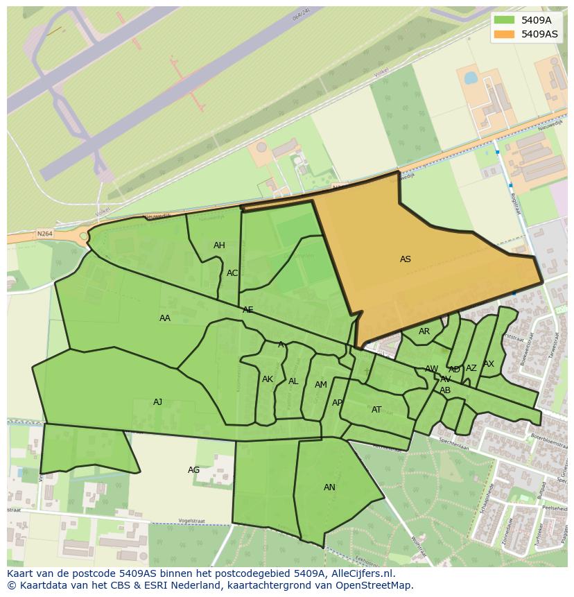 Afbeelding van het postcodegebied 5409 AS op de kaart.