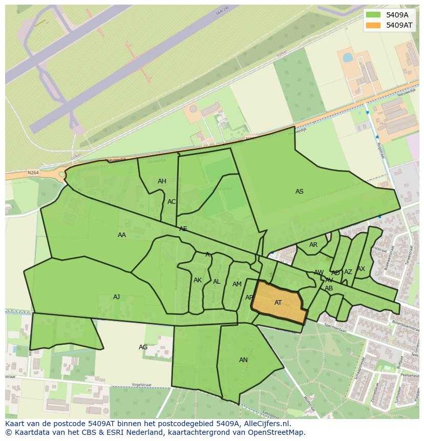 Afbeelding van het postcodegebied 5409 AT op de kaart.