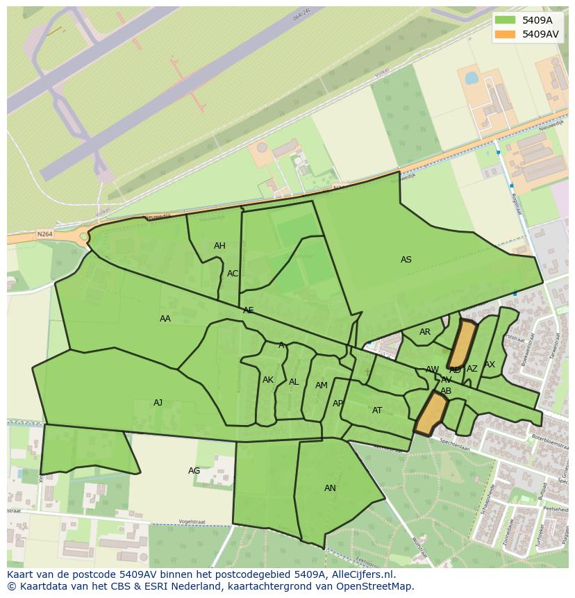 Afbeelding van het postcodegebied 5409 AV op de kaart.
