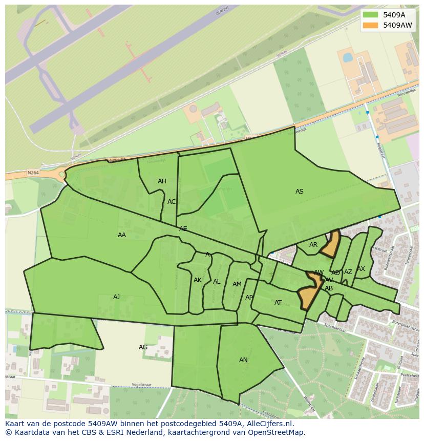 Afbeelding van het postcodegebied 5409 AW op de kaart.
