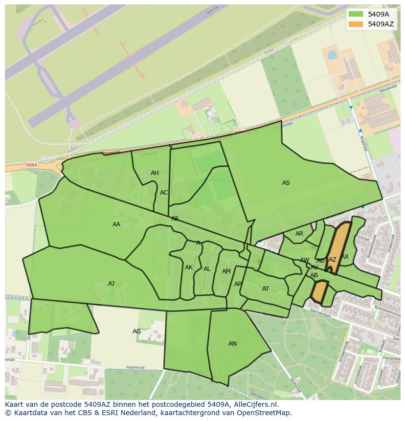 Afbeelding van het postcodegebied 5409 AZ op de kaart.