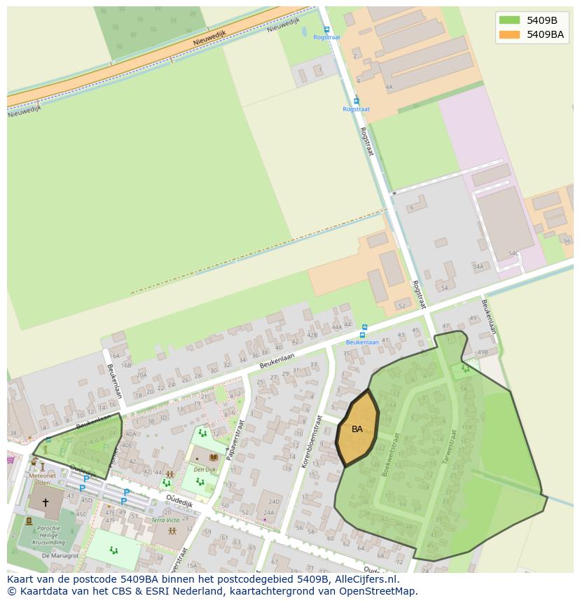 Afbeelding van het postcodegebied 5409 BA op de kaart.