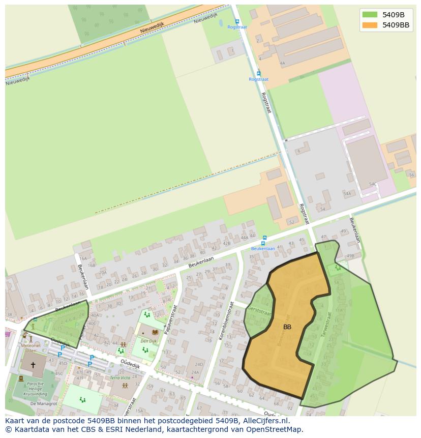 Afbeelding van het postcodegebied 5409 BB op de kaart.