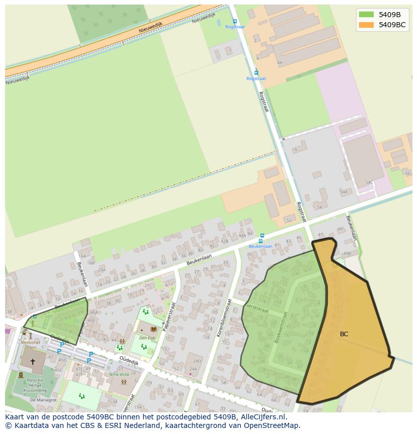 Afbeelding van het postcodegebied 5409 BC op de kaart.