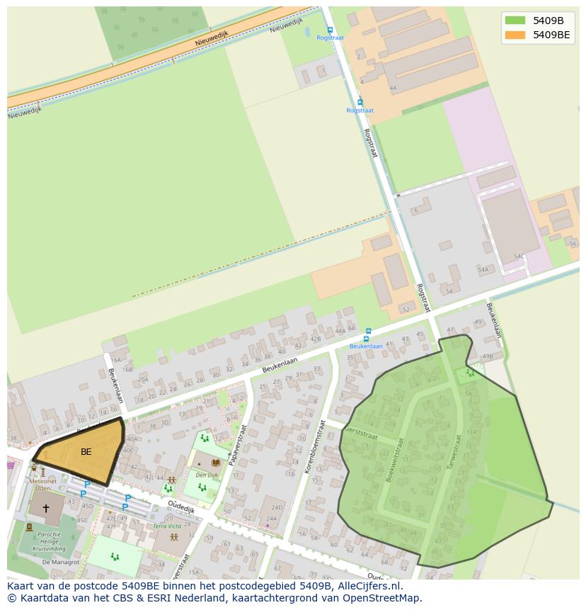 Afbeelding van het postcodegebied 5409 BE op de kaart.