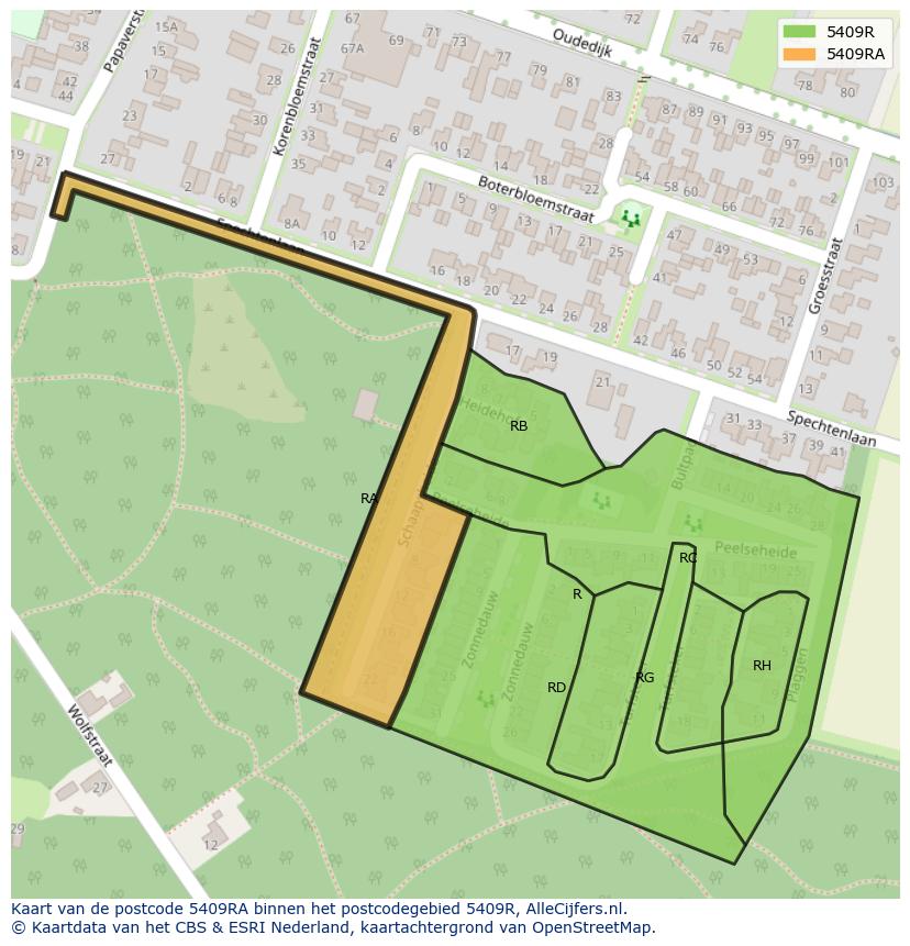 Afbeelding van het postcodegebied 5409 RA op de kaart.