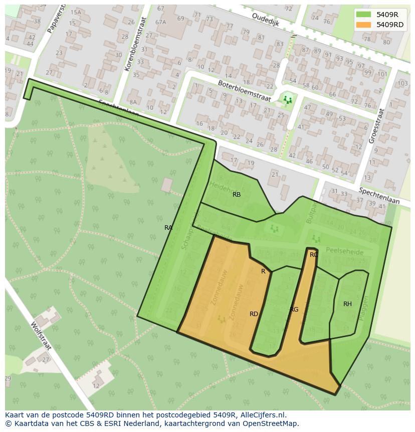 Afbeelding van het postcodegebied 5409 RD op de kaart.