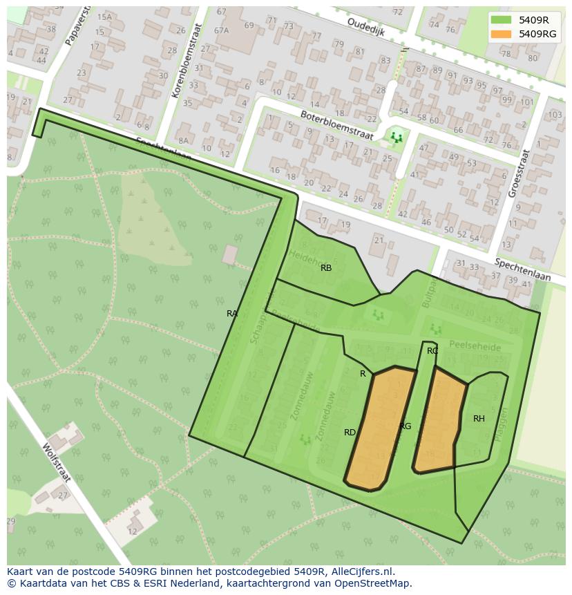 Afbeelding van het postcodegebied 5409 RG op de kaart.