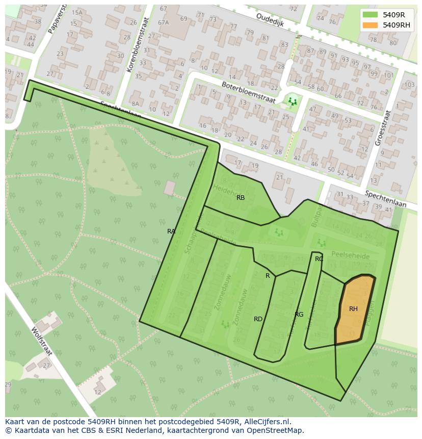 Afbeelding van het postcodegebied 5409 RH op de kaart.