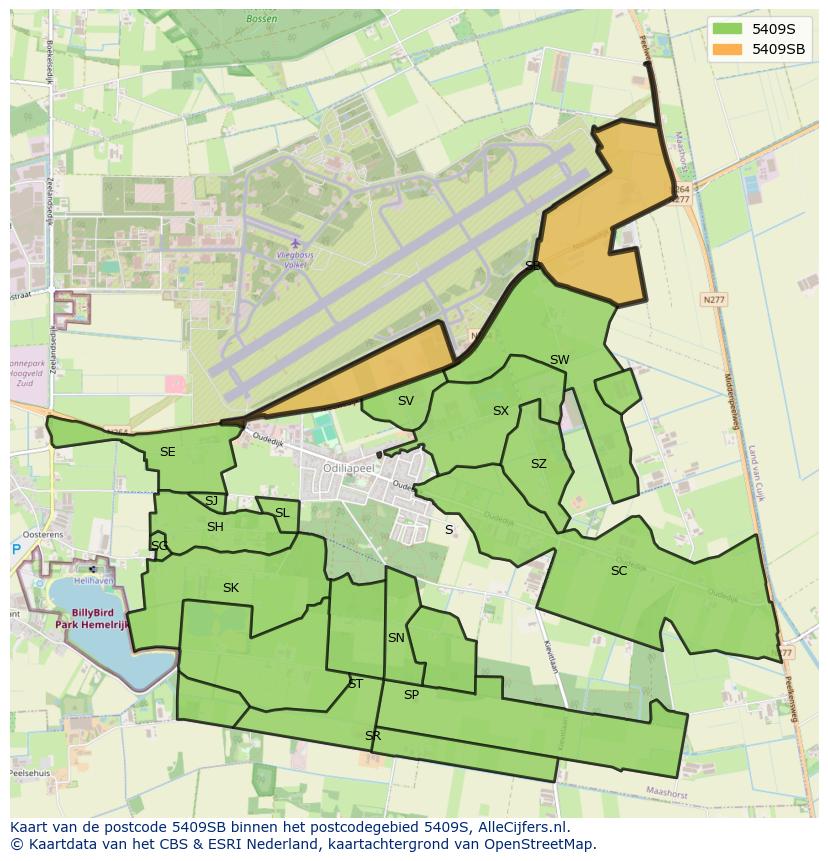 Afbeelding van het postcodegebied 5409 SB op de kaart.
