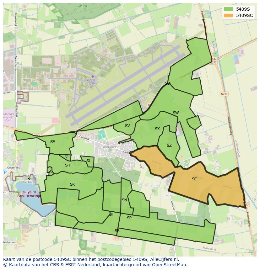 Afbeelding van het postcodegebied 5409 SC op de kaart.