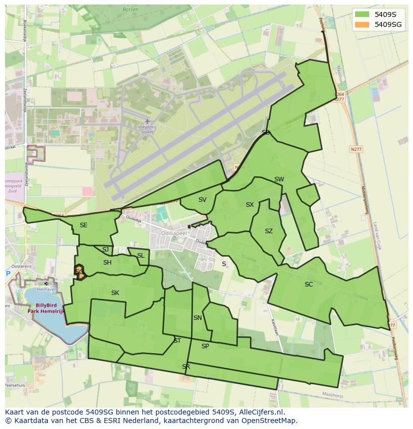 Afbeelding van het postcodegebied 5409 SG op de kaart.