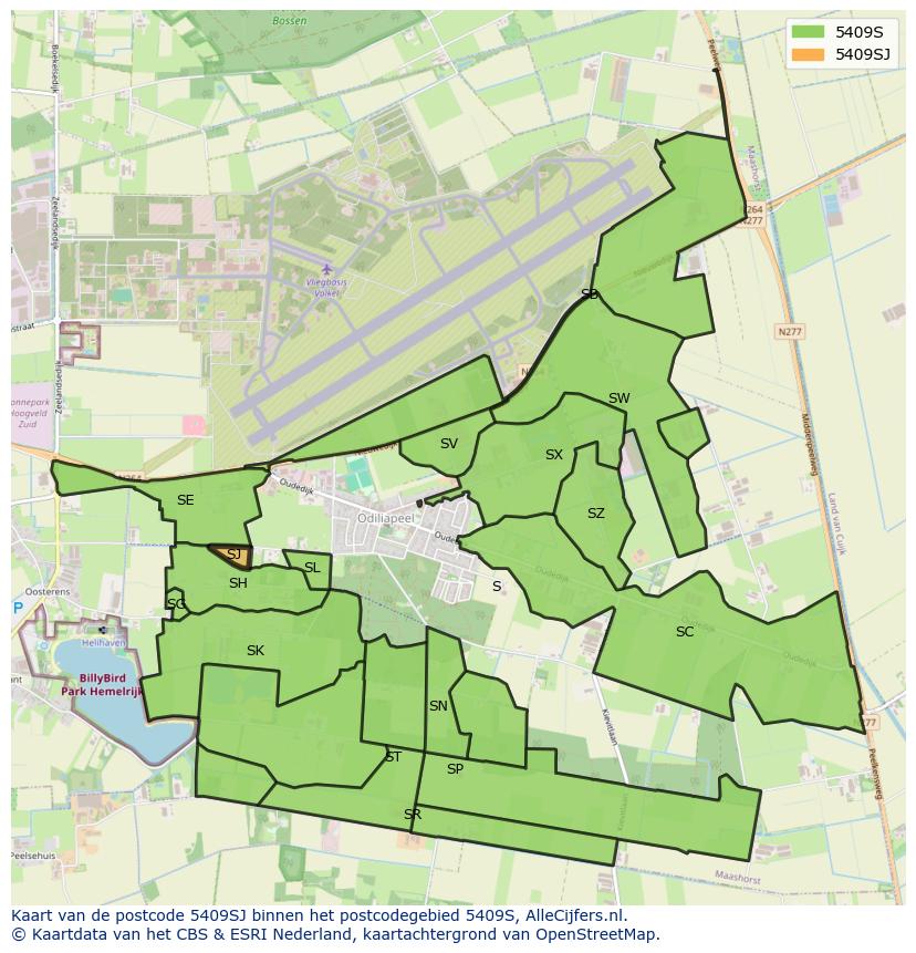 Afbeelding van het postcodegebied 5409 SJ op de kaart.