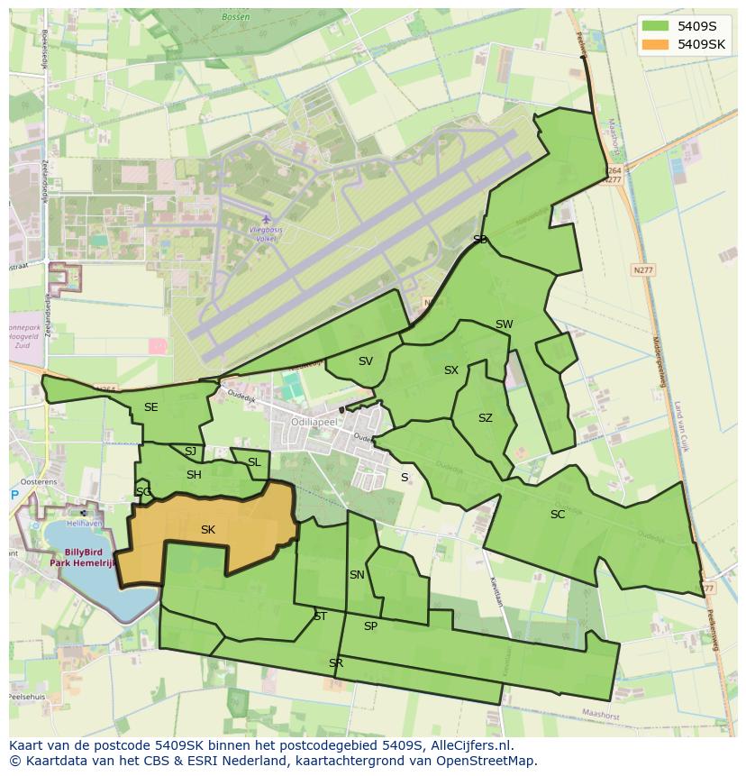 Afbeelding van het postcodegebied 5409 SK op de kaart.