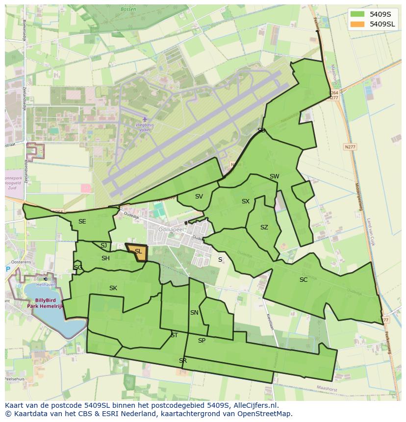 Afbeelding van het postcodegebied 5409 SL op de kaart.
