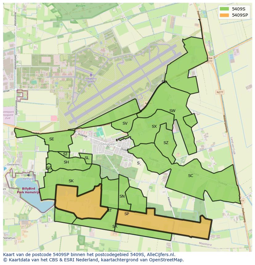 Afbeelding van het postcodegebied 5409 SP op de kaart.