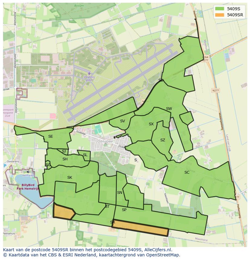 Afbeelding van het postcodegebied 5409 SR op de kaart.