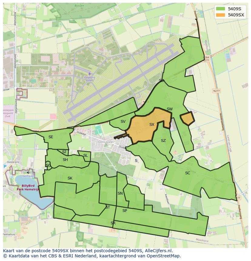 Afbeelding van het postcodegebied 5409 SX op de kaart.