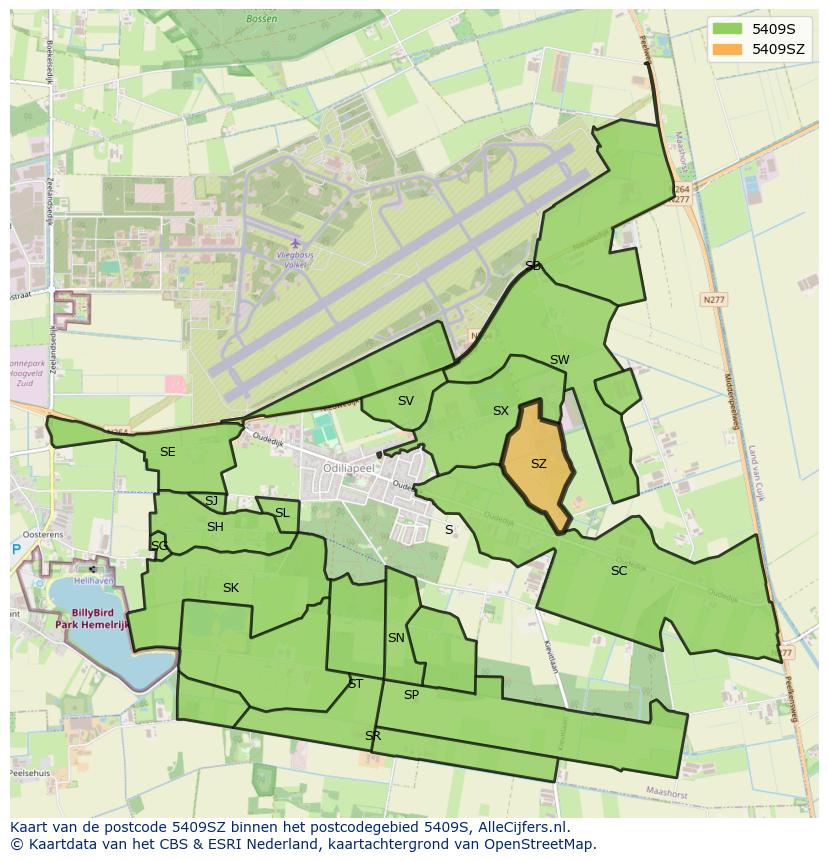 Afbeelding van het postcodegebied 5409 SZ op de kaart.