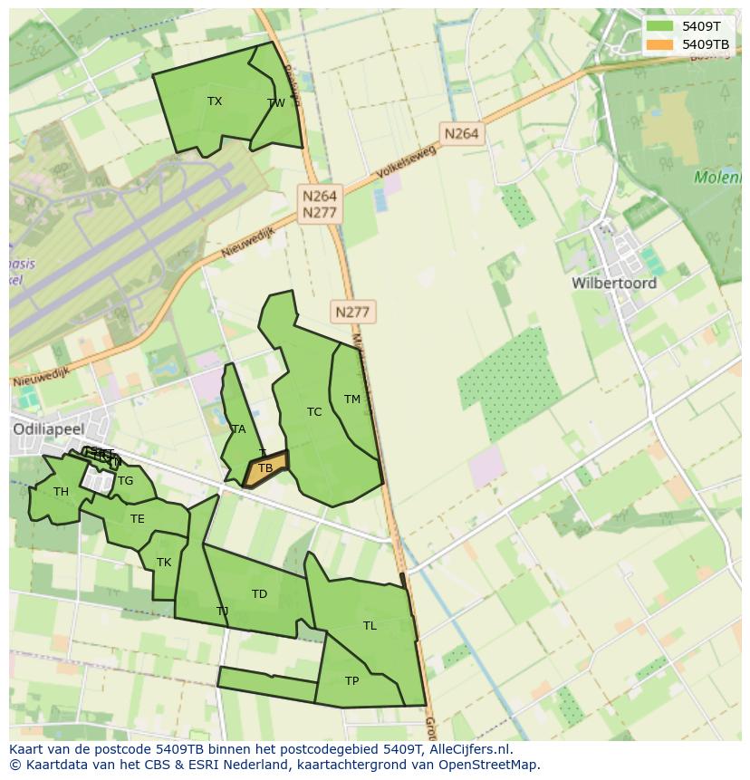 Afbeelding van het postcodegebied 5409 TB op de kaart.