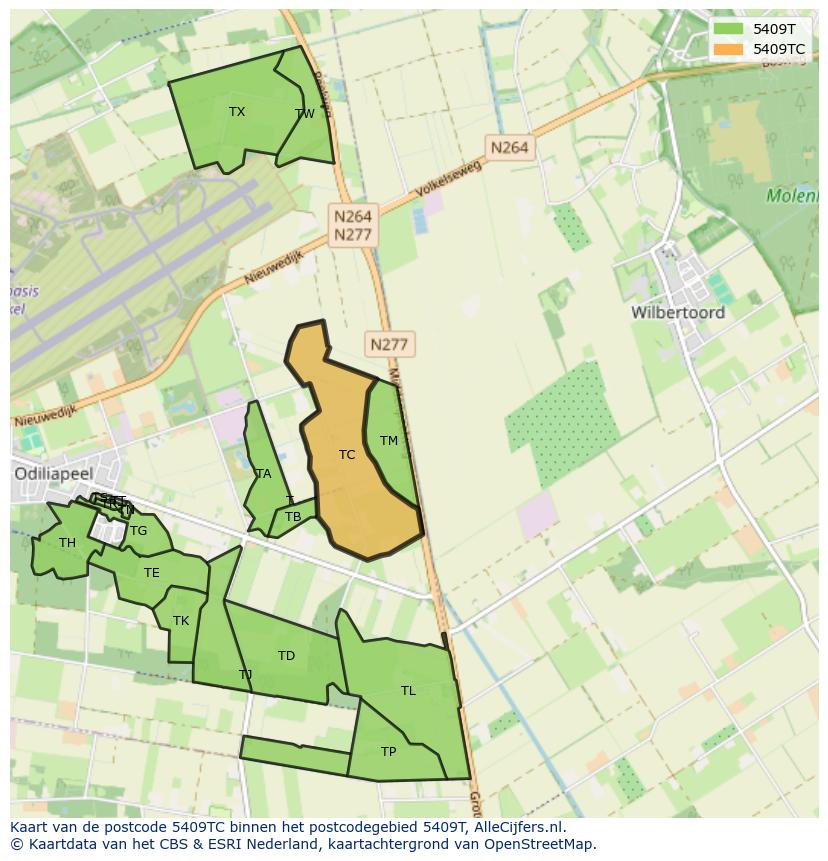 Afbeelding van het postcodegebied 5409 TC op de kaart.